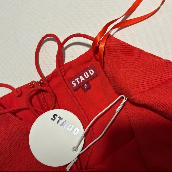 STAUD Gianna Front Keyhole Maxi Dress Ribbed Strappy cutout Papaya orange 14 - Picture 2 of 14